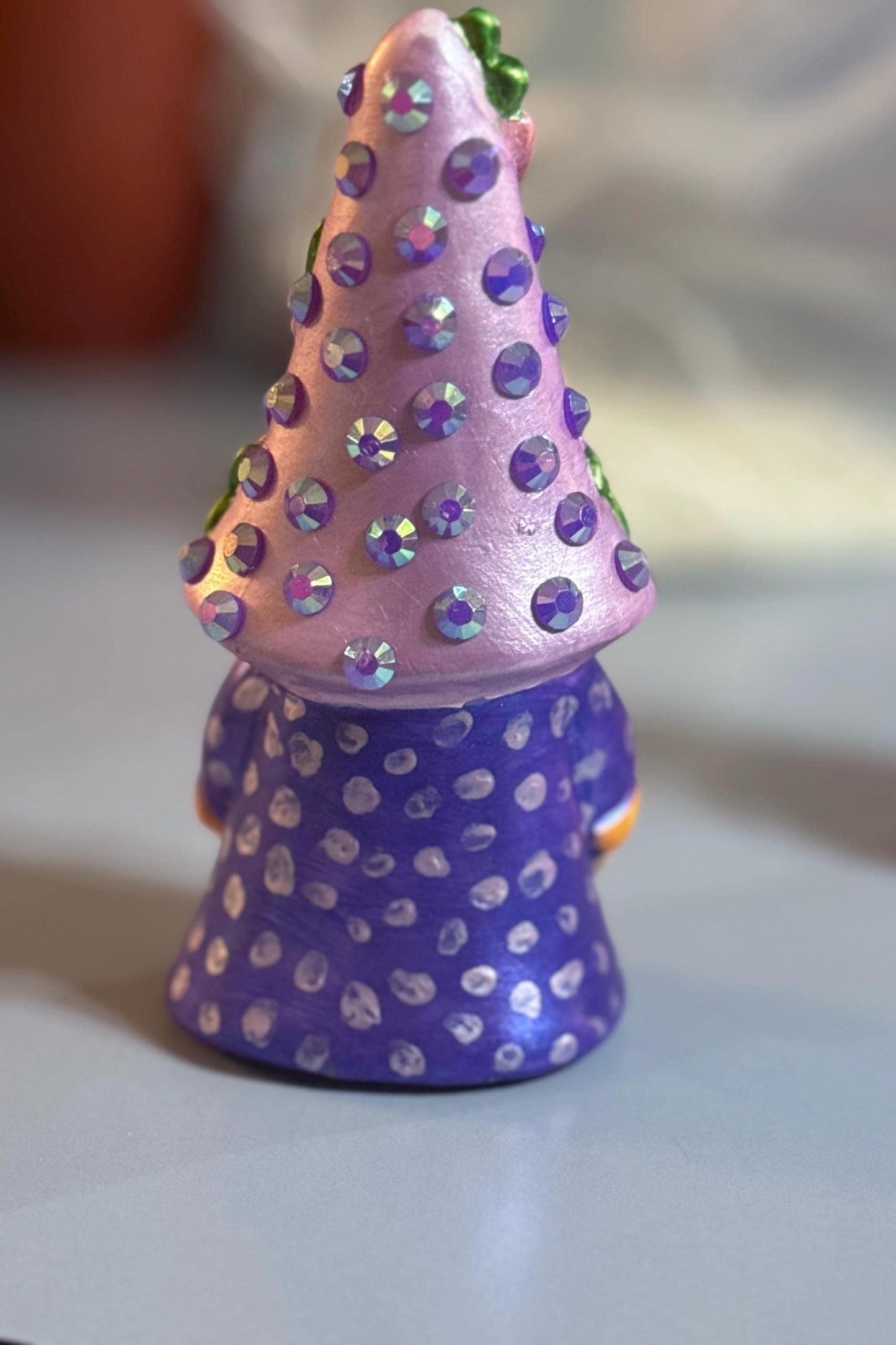 Hand Painted Gnome, Purple Gnome Decor, Floral Hat Gnome, One of a Kind Ceramic Gnome, Whimsical Shelf Decor, Handmade Gift