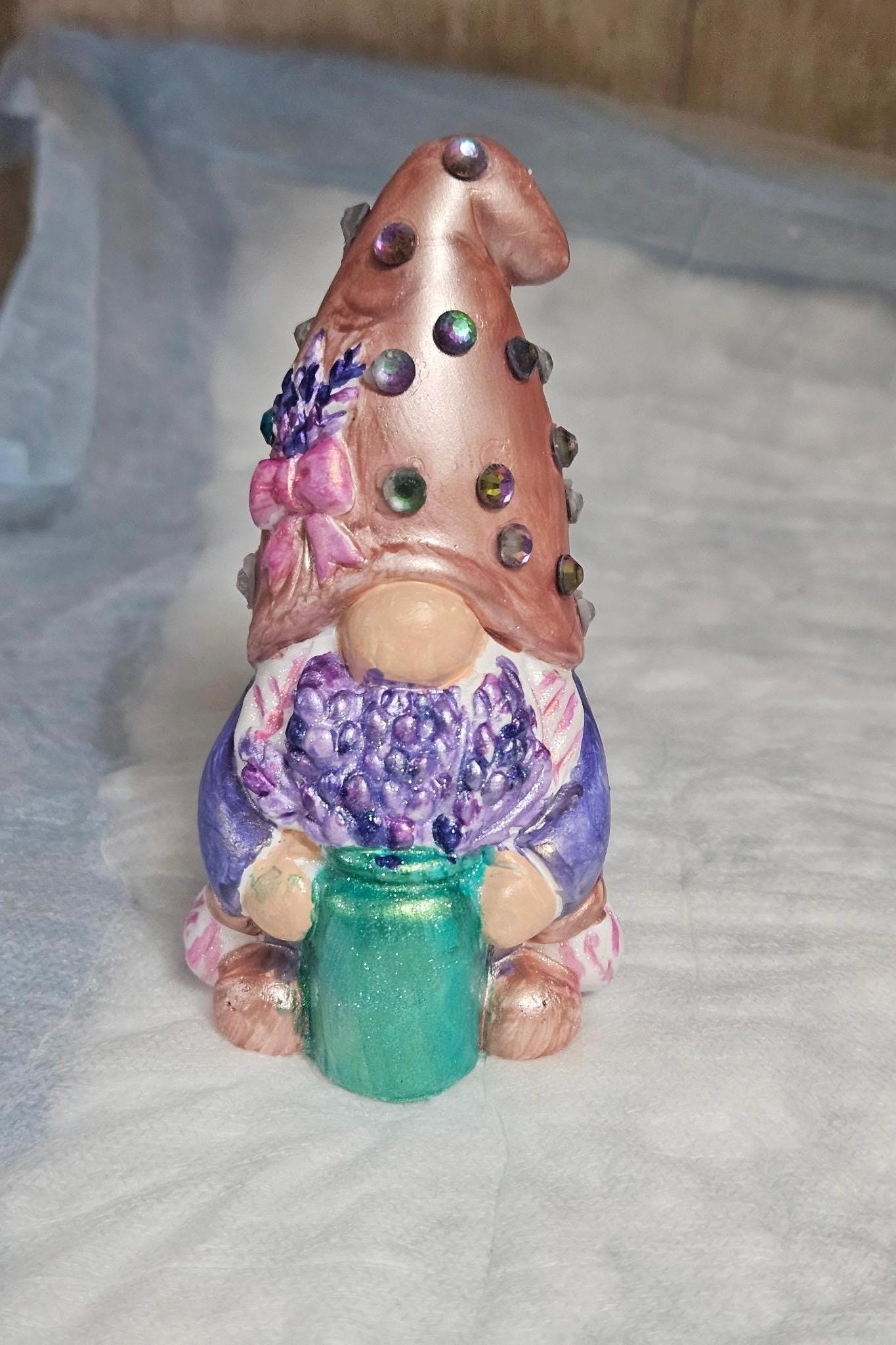 Handpainted Lavender Gnomes, Iridescent Flower Pot Gnomes, Ceramic Gnome Set, Whimsical Garden Decor, Patio Porch Decor, Plant Lover Gift