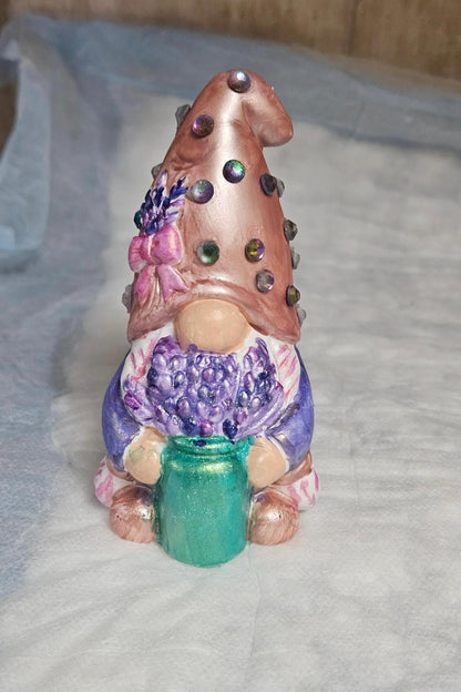 Handpainted Lavender Gnomes, Iridescent Flower Pot Gnomes, Ceramic Gnome Set, Whimsical Garden Decor, Patio Porch Decor, Plant Lover Gift
