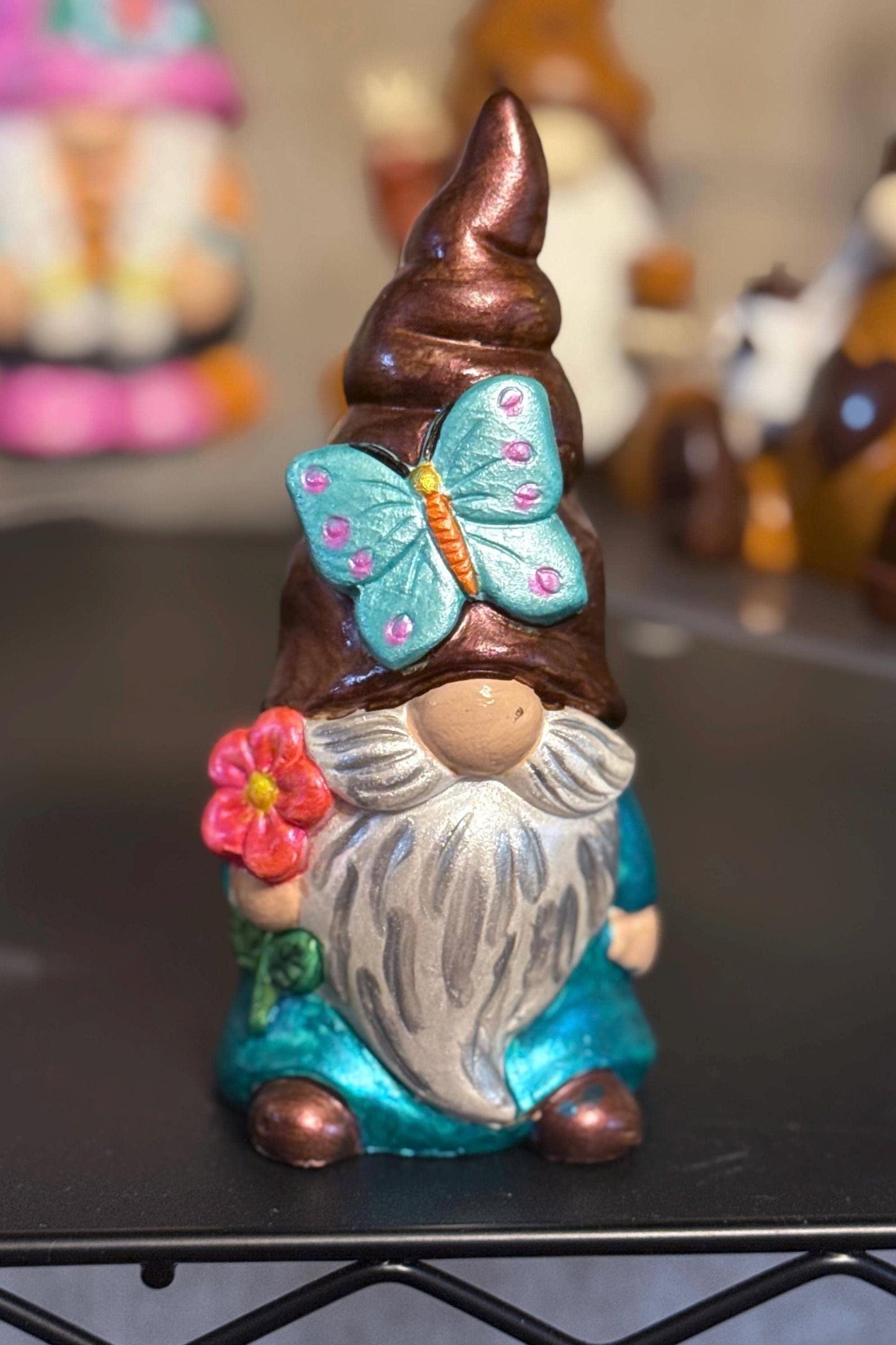 Hand Painted Gnome, Butterfly Gnome, Spring Gnome Decor, One of a Kind Ceramic Gnome, Whimsical Shelf Decor, Handmade Gift
