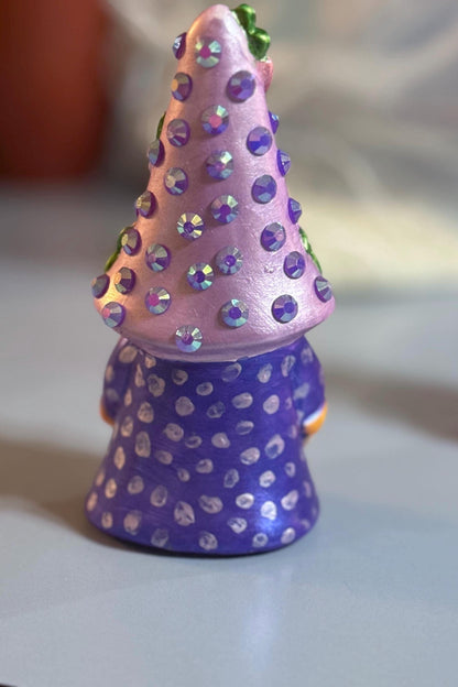 Hand Painted Gnome, Purple Gnome Decor, Floral Hat Gnome, One of a Kind Ceramic Gnome, Whimsical Shelf Decor, Handmade Gift