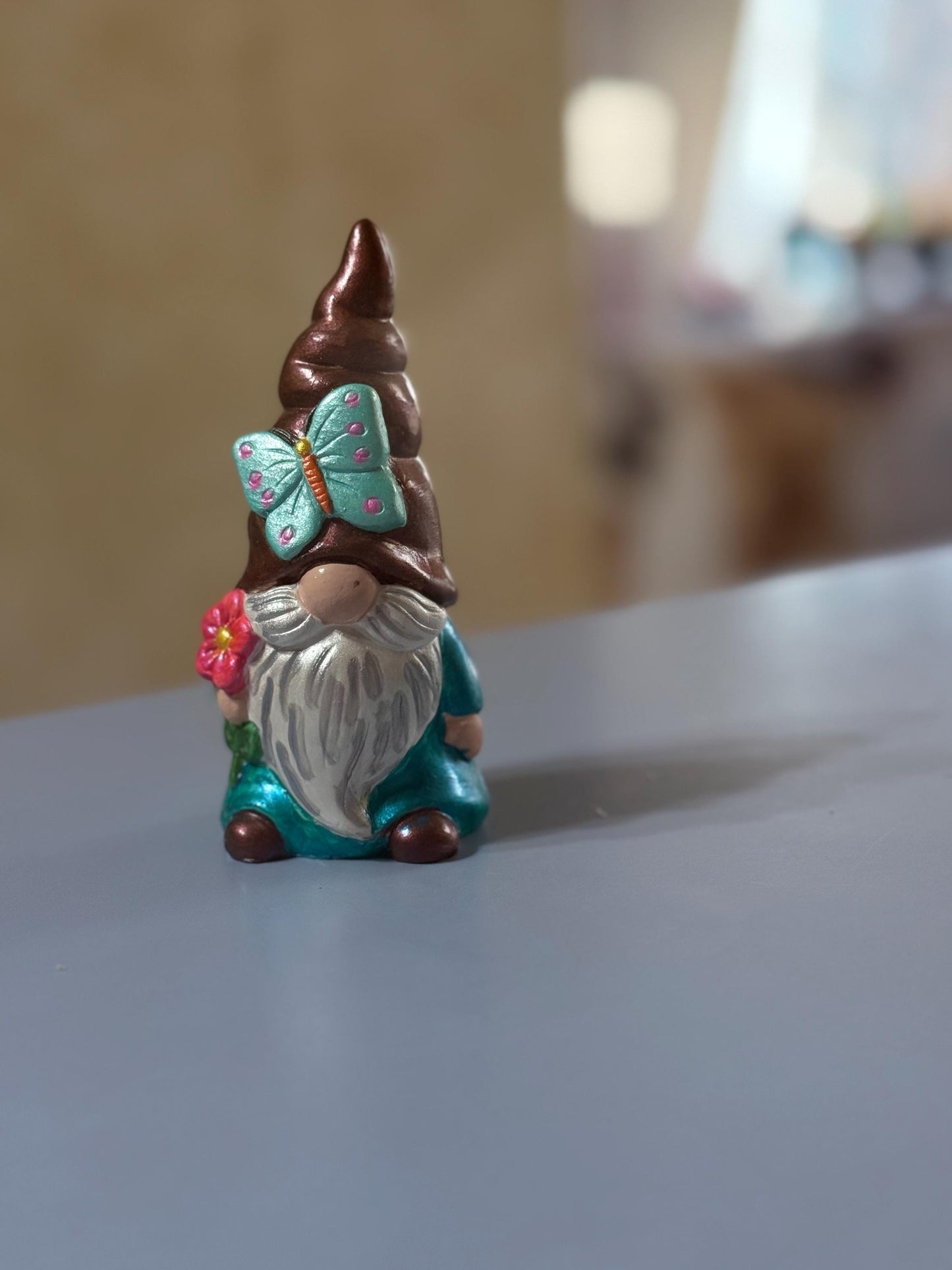 Hand Painted Gnome, Butterfly Gnome, Spring Gnome Decor, One of a Kind Ceramic Gnome, Whimsical Shelf Decor, Handmade Gift