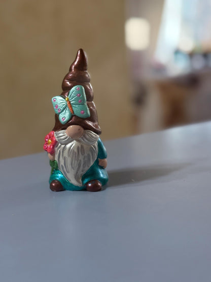Hand Painted Gnome, Butterfly Gnome, Spring Gnome Decor, One of a Kind Ceramic Gnome, Whimsical Shelf Decor, Handmade Gift
