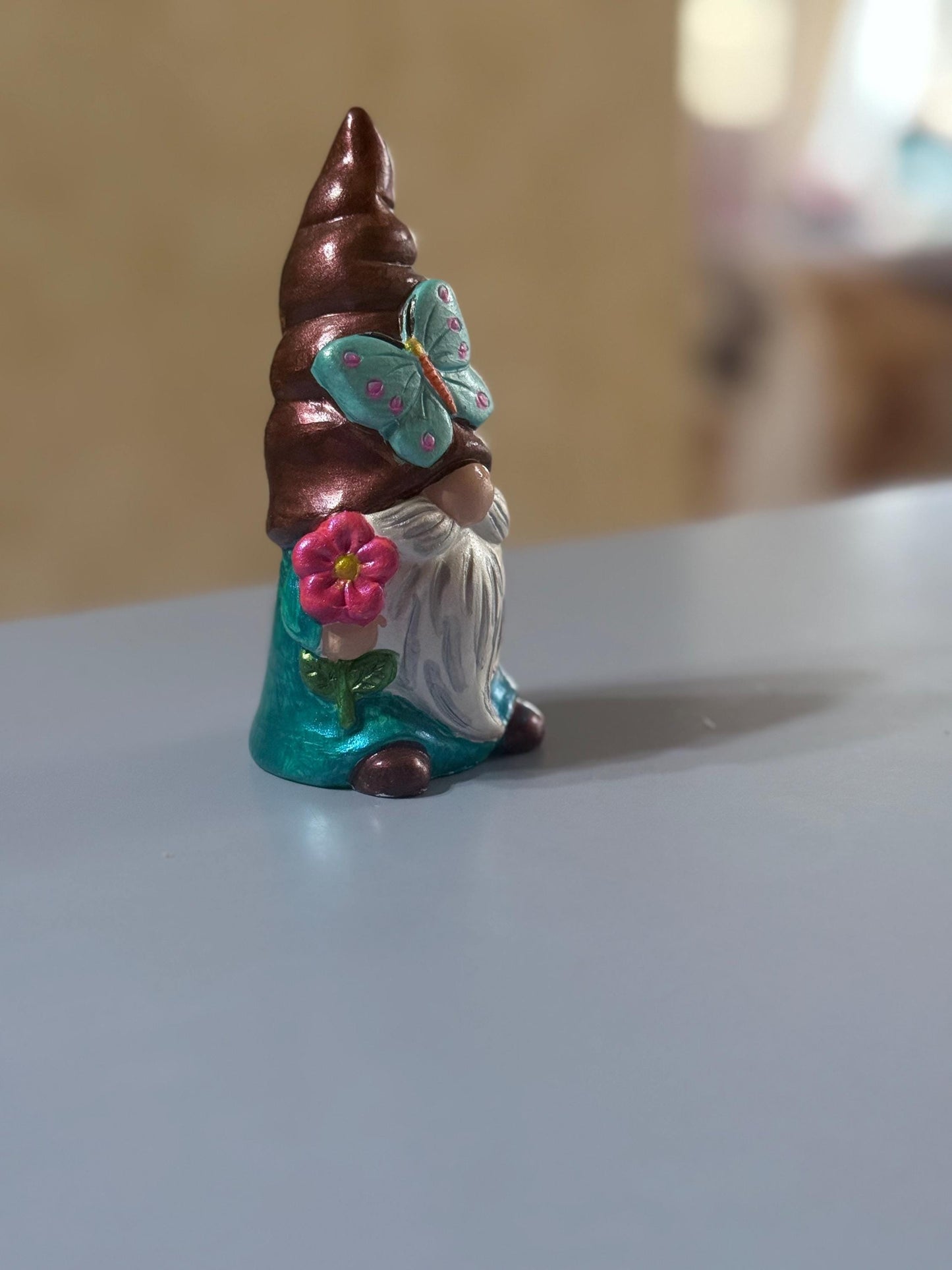 Hand Painted Gnome, Butterfly Gnome, Spring Gnome Decor, One of a Kind Ceramic Gnome, Whimsical Shelf Decor, Handmade Gift