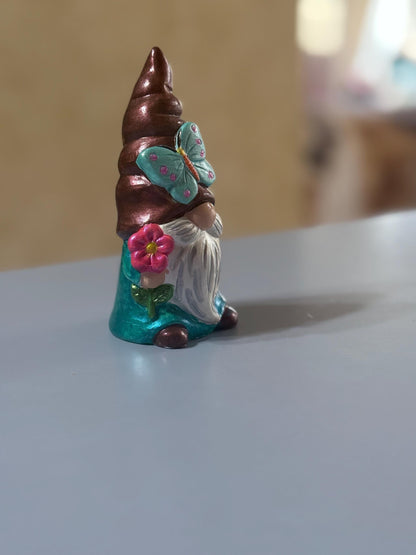 Hand Painted Gnome, Butterfly Gnome, Spring Gnome Decor, One of a Kind Ceramic Gnome, Whimsical Shelf Decor, Handmade Gift