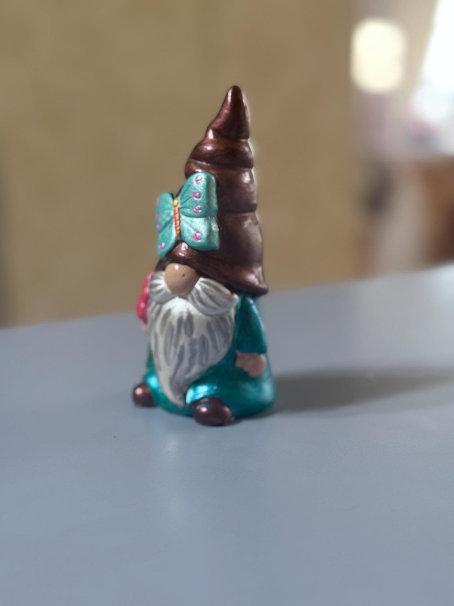 Hand Painted Gnome, Butterfly Gnome, Spring Gnome Decor, One of a Kind Ceramic Gnome, Whimsical Shelf Decor, Handmade Gift
