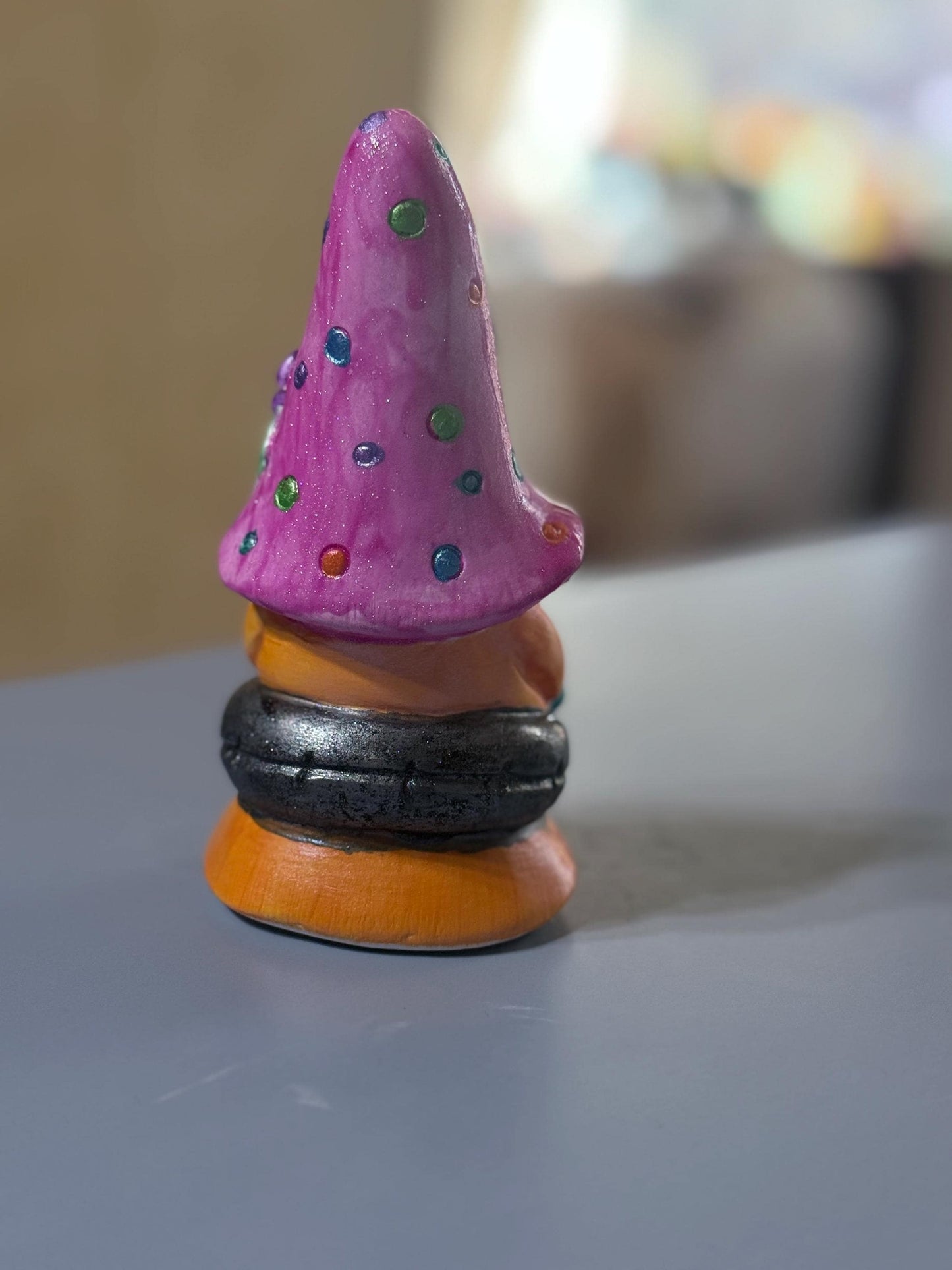 Hand Painted Gnome, Pink Floral Gnome, Summertime Gnome Decor, One of a Kind Ceramic Gnome, Whimsical Shelf Decor, Handmade Gift