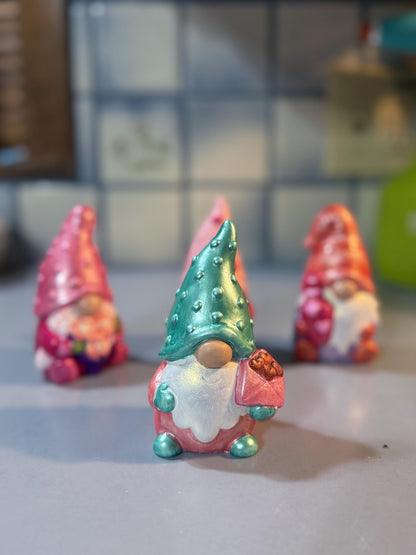 Hand Painted Ceramic Gnome Figurines, Valentine Gnomes, Iridescent Shimmer Metallic Boho Decor, One of a Kind Gift