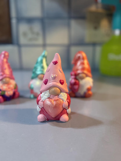 Hand Painted Ceramic Gnome Figurines, Valentine Gnomes, Iridescent Shimmer Metallic Boho Decor, One of a Kind Gift