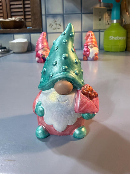 Hand Painted Ceramic Gnome Figurines, Valentine Gnomes, Iridescent Shimmer Metallic Boho Decor, One of a Kind Gift