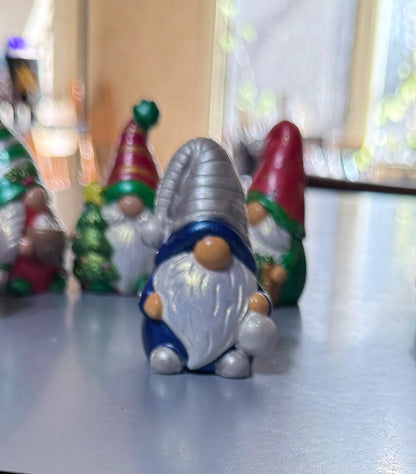 Hand Painted Ceramic Christmas Gnome Set, One of a Kind Holiday Decor, Metallic Shimmer Gnome Figurines, Tiered Tray Decor, Christmas Gift