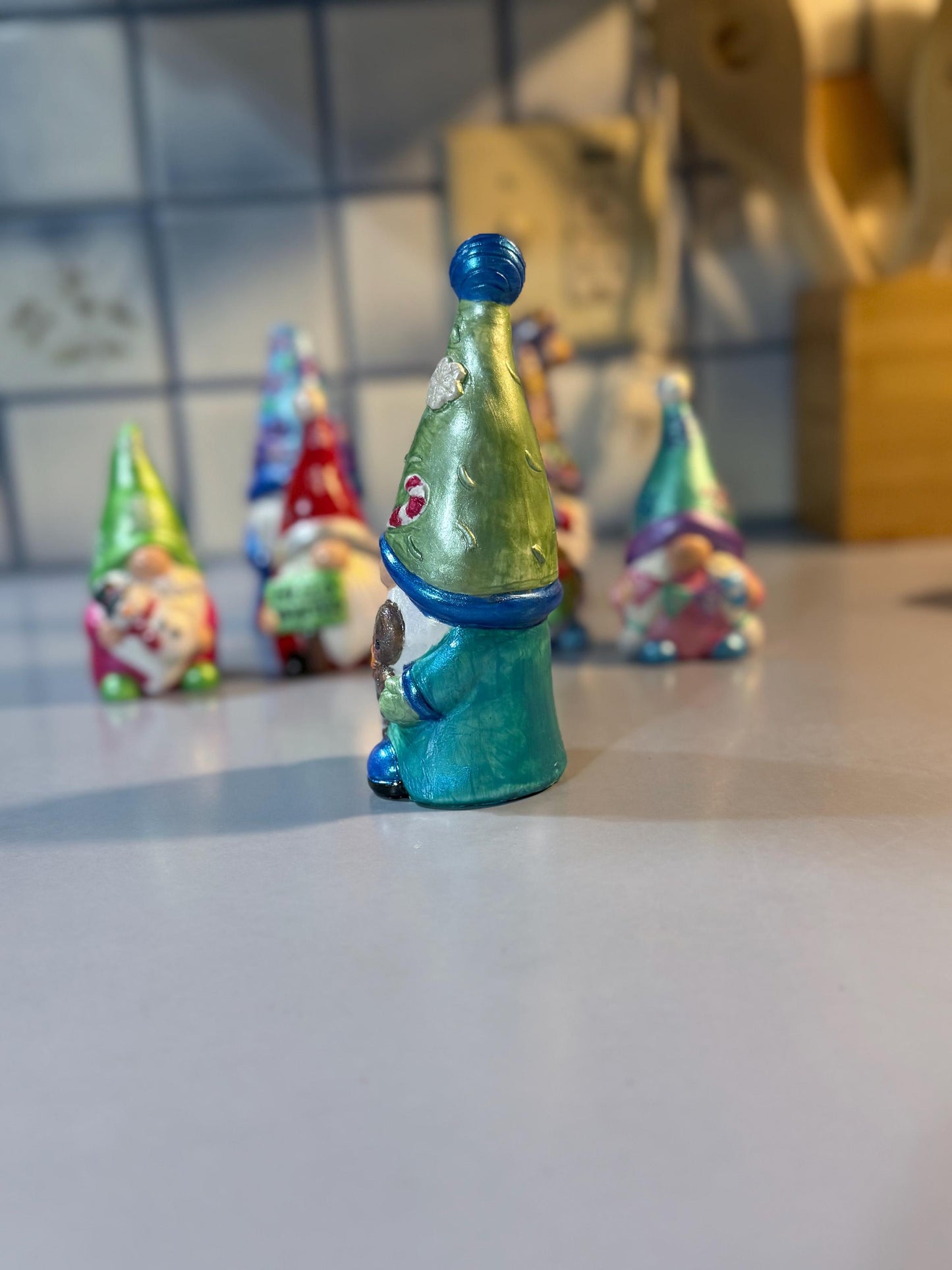 Hand Painted Ceramic Christmas Gnome Figurine, Gingerbread Gnome, Whimsical Winter Decor, One of a Kind Gift, Tiered Tray Decor