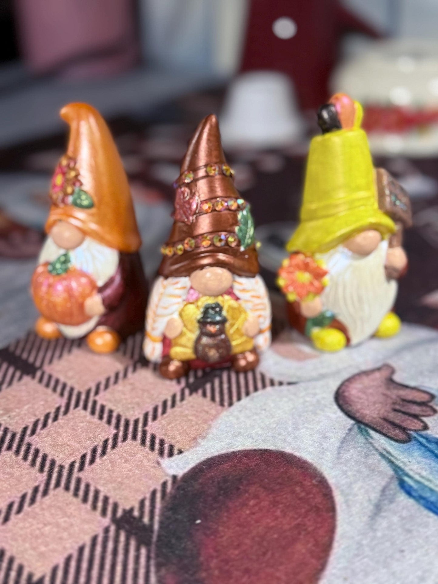 Hand Painted Ceramic Thanksgiving Gnome Set, Autumn Harvest Decor, One of a Kind Gnome Figurines, Fall Tiered Tray Decor, Hostess Gift