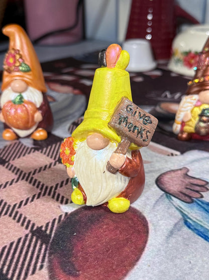Hand Painted Ceramic Thanksgiving Gnome Set, Autumn Harvest Decor, One of a Kind Gnome Figurines, Fall Tiered Tray Decor, Hostess Gift