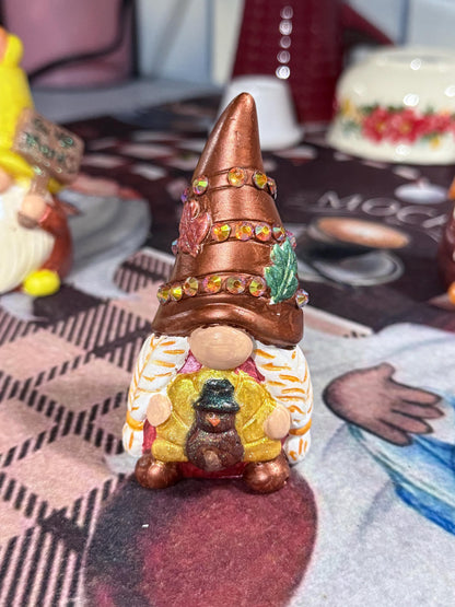 Hand Painted Ceramic Thanksgiving Gnome Set, Autumn Harvest Decor, One of a Kind Gnome Figurines, Fall Tiered Tray Decor, Hostess Gift
