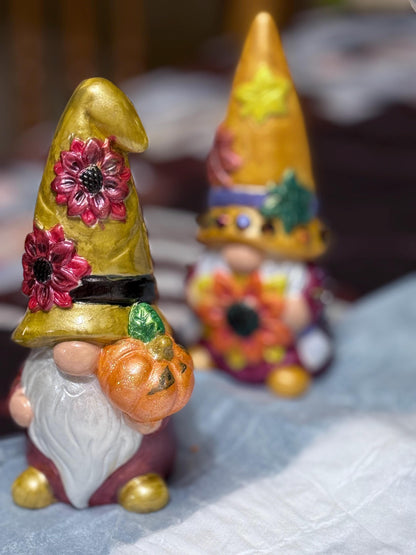 Hand Painted Ceramic Thanksgiving Gnome Set, Fall Harvest Decor, One of a Kind Gnome Figurines, Autumn Tiered Tray Decor, Hostess Gift