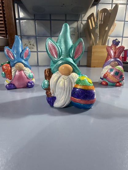 Hand Painted Easter Bunny Gnome, Choose Quantity, One of a Kind Ceramic Gnome Figurine, Pastel Spring Decor, Tiered Tray Decor, Easter Gift