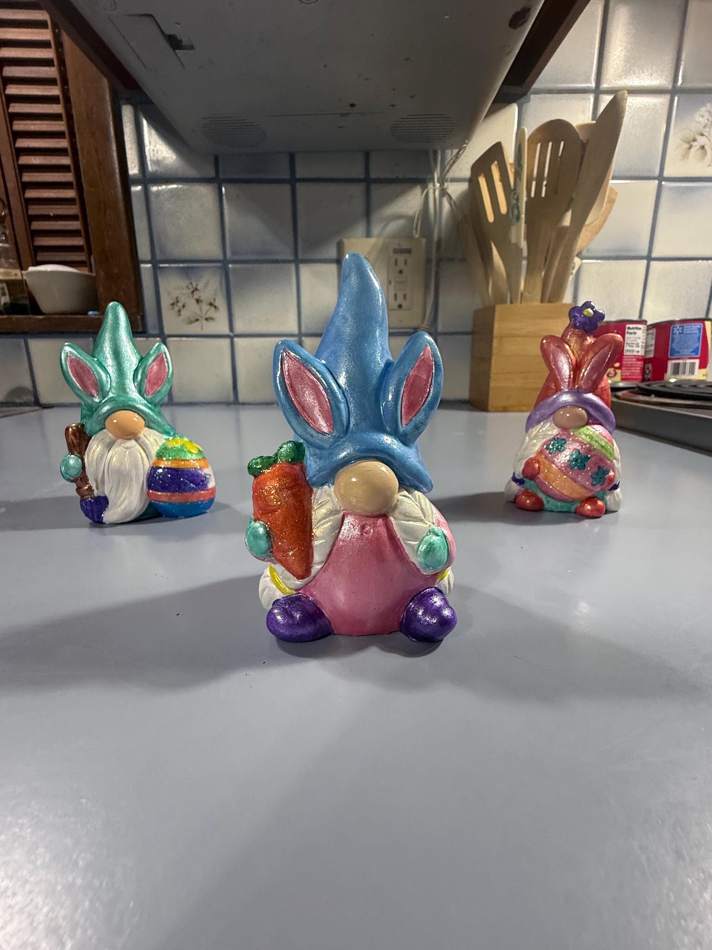 Hand Painted Easter Bunny Gnome, Choose Quantity, One of a Kind Ceramic Gnome Figurine, Pastel Spring Decor, Tiered Tray Decor, Easter Gift