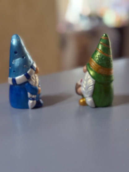 Hand Painted Ceramic Christmas Gnome Set, Snowflake & Cocoa Gnomes, One of a Kind Holiday Decor, Winter Tiered Tray Decor, Christmas Gift