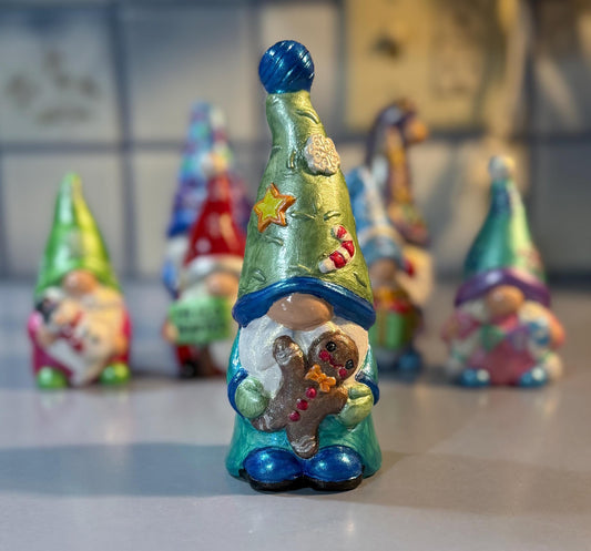 Hand Painted Ceramic Christmas Gnome Figurine, Gingerbread Gnome, Whimsical Winter Decor, One of a Kind Gift, Tiered Tray Decor