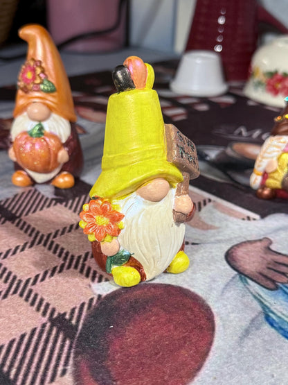 Hand Painted Ceramic Thanksgiving Gnome Set, Autumn Harvest Decor, One of a Kind Gnome Figurines, Fall Tiered Tray Decor, Hostess Gift