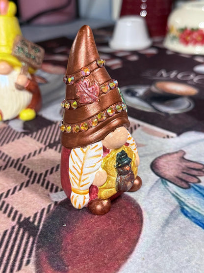 Hand Painted Ceramic Thanksgiving Gnome Set, Autumn Harvest Decor, One of a Kind Gnome Figurines, Fall Tiered Tray Decor, Hostess Gift