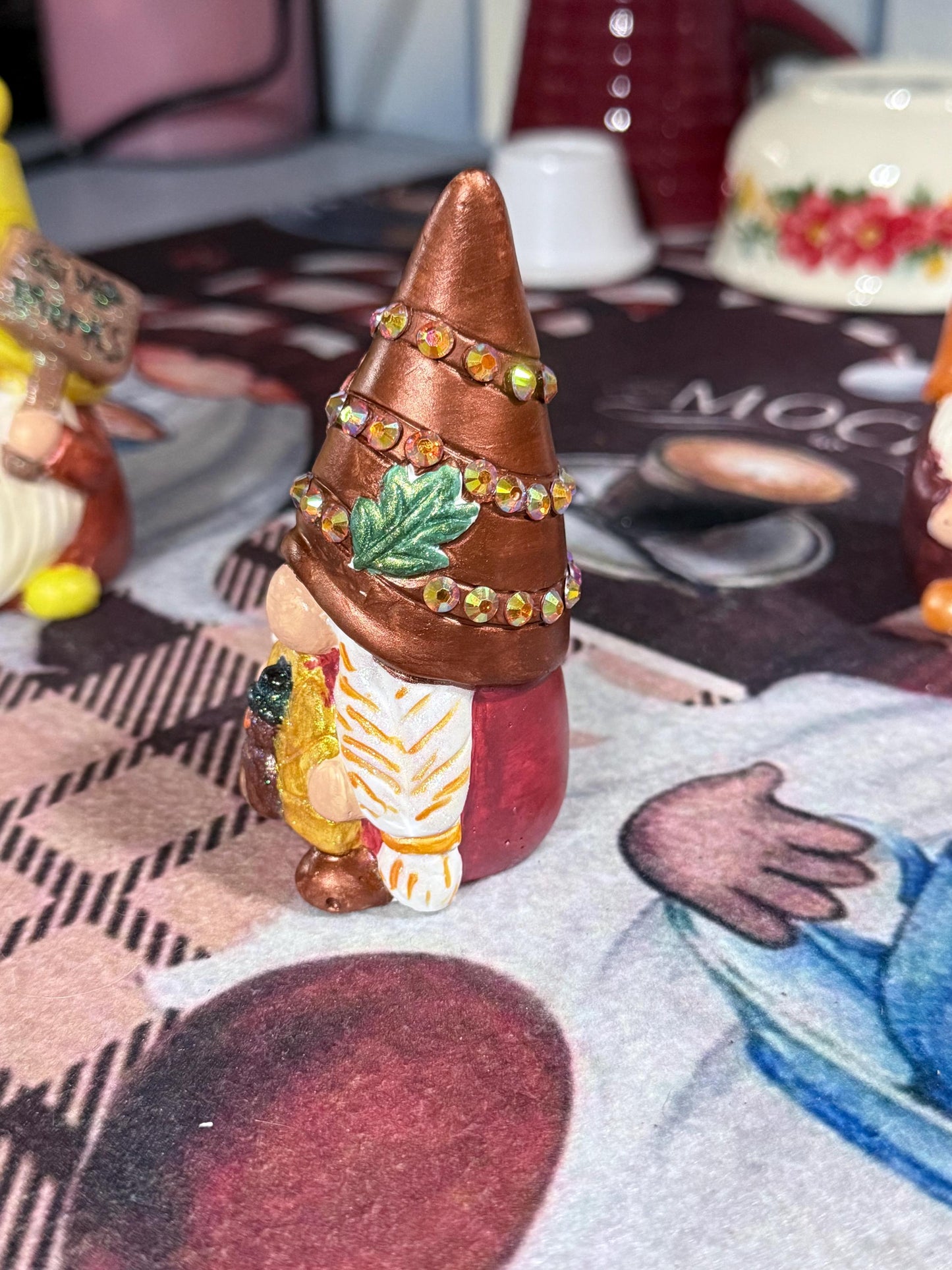 Hand Painted Ceramic Thanksgiving Gnome Set, Autumn Harvest Decor, One of a Kind Gnome Figurines, Fall Tiered Tray Decor, Hostess Gift