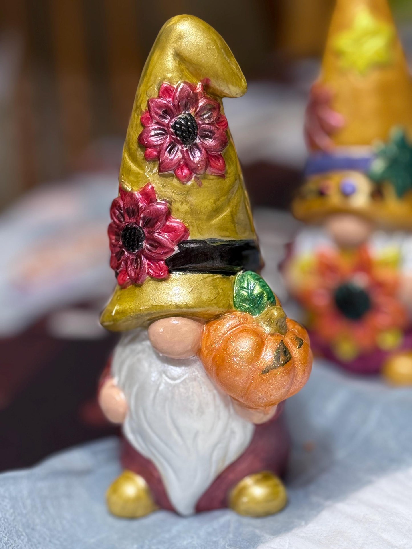 Hand Painted Ceramic Thanksgiving Gnome Set, Fall Harvest Decor, One of a Kind Gnome Figurines, Autumn Tiered Tray Decor, Hostess Gift