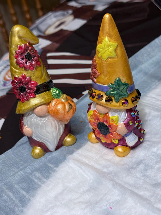 Hand Painted Ceramic Thanksgiving Gnome Set, Fall Harvest Decor, One of a Kind Gnome Figurines, Autumn Tiered Tray Decor, Hostess Gift