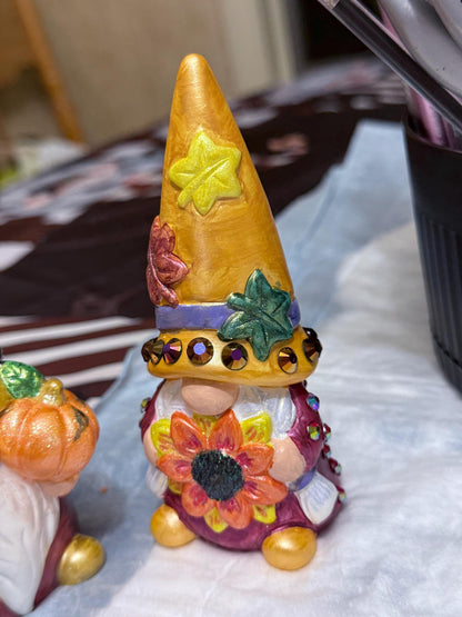 Hand Painted Ceramic Thanksgiving Gnome Set, Fall Harvest Decor, One of a Kind Gnome Figurines, Autumn Tiered Tray Decor, Hostess Gift