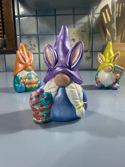 Hand Painted Easter Bunny Gnome, Choose Quantity, One of a Kind Ceramic Gnome Figurine, Pastel Spring Decor, Tiered Tray Decor, Easter Gift
