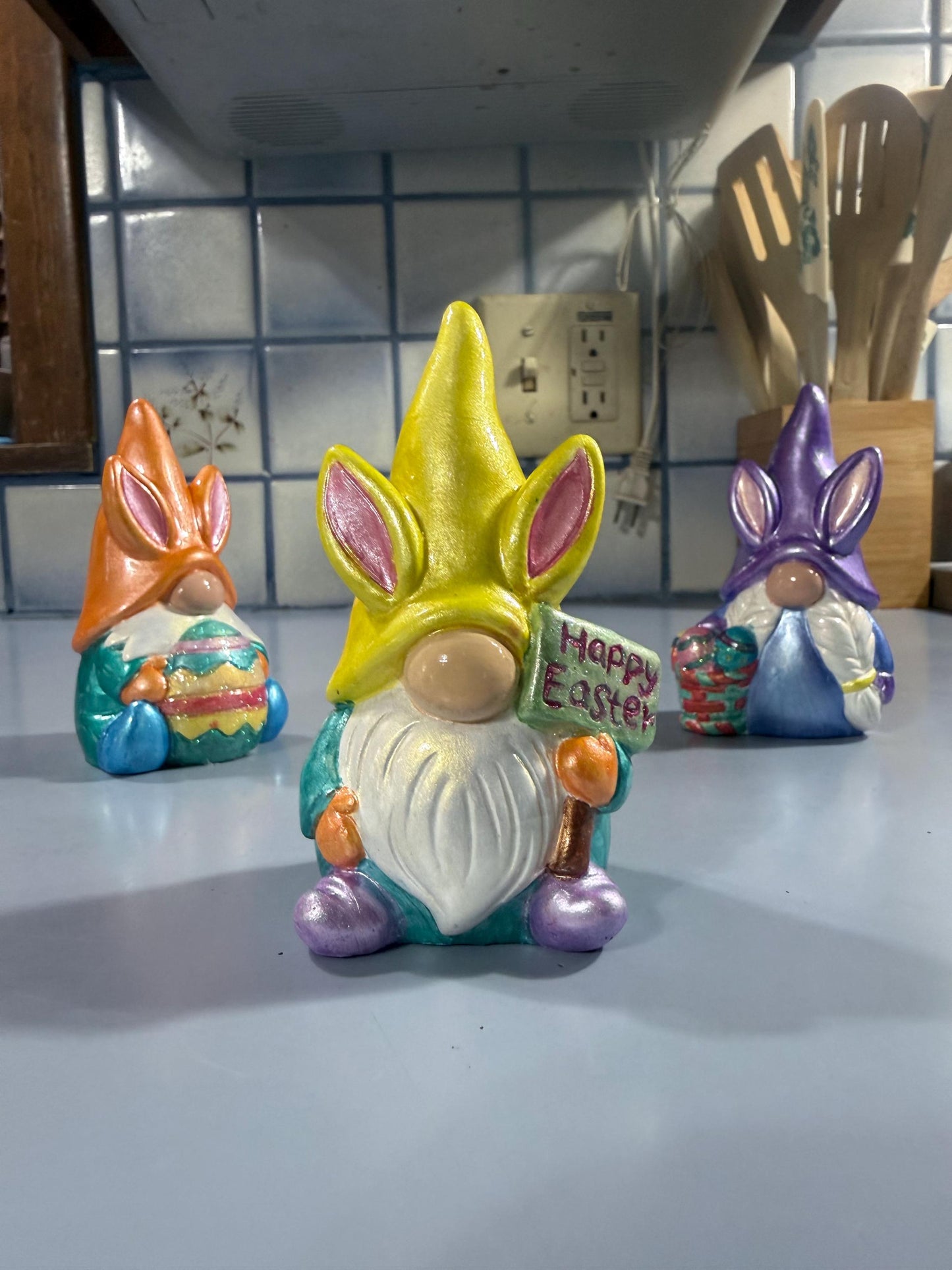Hand Painted Easter Bunny Gnome, Choose Quantity, One of a Kind Ceramic Gnome Figurine, Pastel Spring Decor, Tiered Tray Decor, Easter Gift