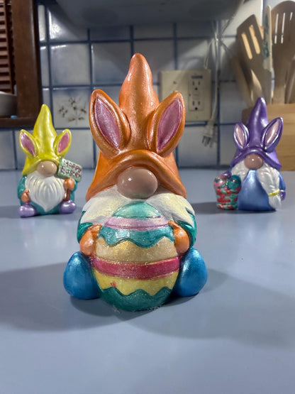 Hand Painted Easter Bunny Gnome, Choose Quantity, One of a Kind Ceramic Gnome Figurine, Pastel Spring Decor, Tiered Tray Decor, Easter Gift