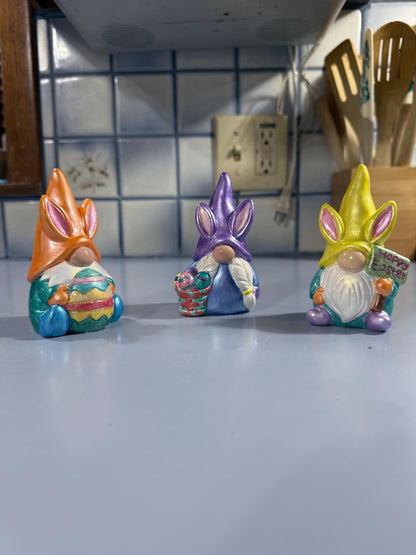 Hand Painted Easter Bunny Gnome, Choose Quantity, One of a Kind Ceramic Gnome Figurine, Pastel Spring Decor, Tiered Tray Decor, Easter Gift