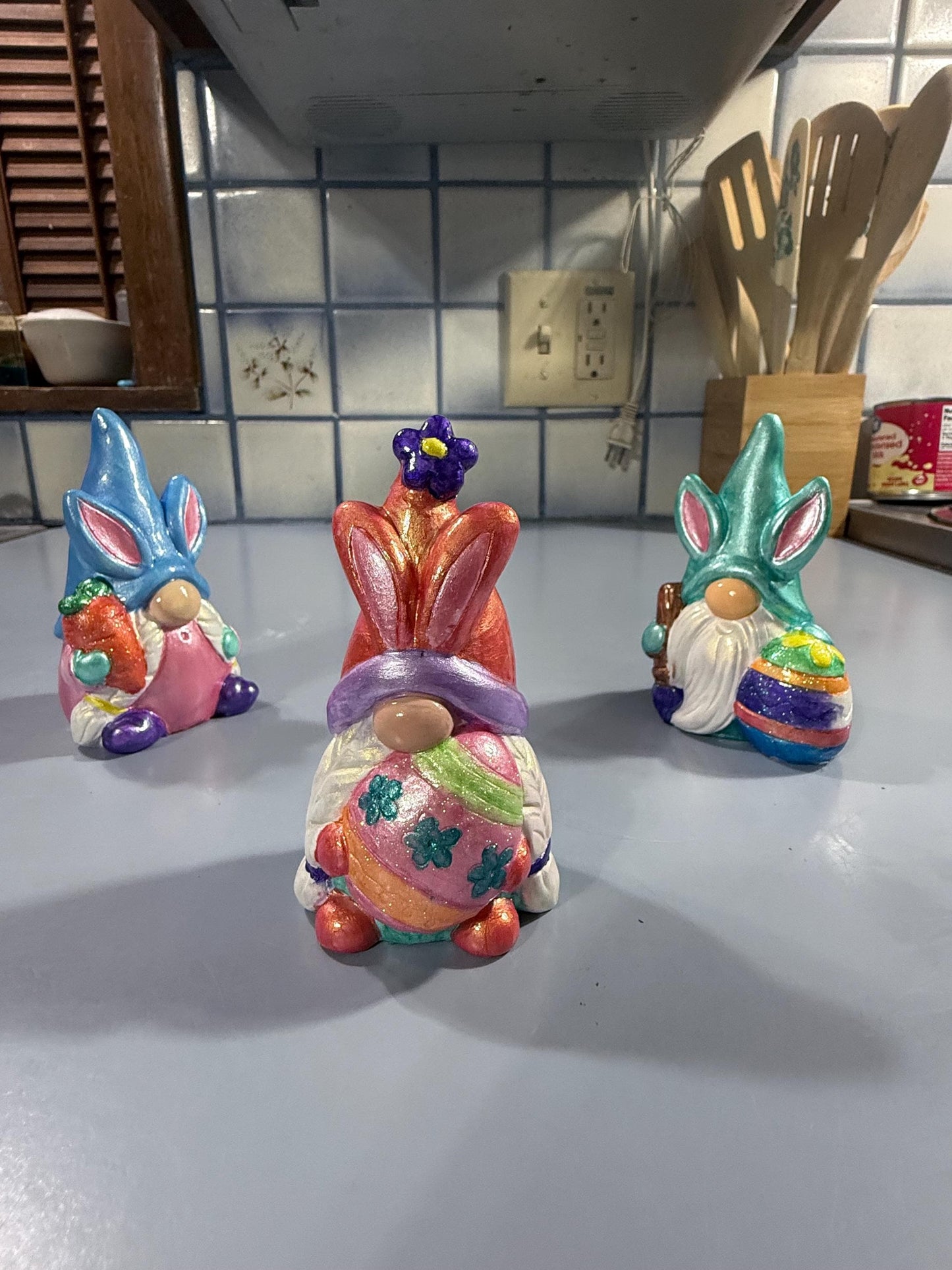 Hand Painted Easter Bunny Gnome, Choose Quantity, One of a Kind Ceramic Gnome Figurine, Pastel Spring Decor, Tiered Tray Decor, Easter Gift