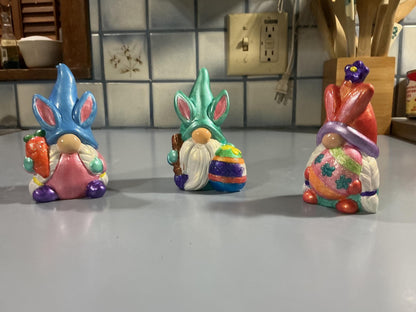 Hand Painted Easter Bunny Gnome, Choose Quantity, One of a Kind Ceramic Gnome Figurine, Pastel Spring Decor, Tiered Tray Decor, Easter Gift