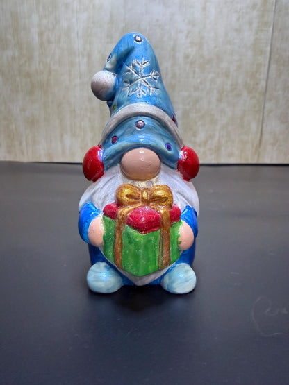 Hand Painted Ceramic Christmas Gnome Set, Winter Snowflake Gnomes, One of a Kind Holiday Decor, Tiered Tray Decor, Christmas Gift