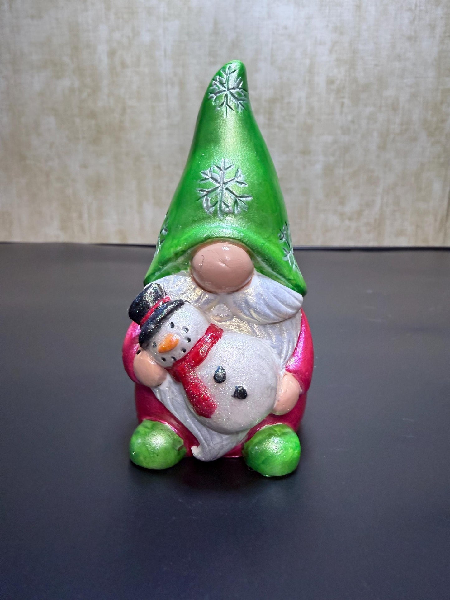 Hand Painted Ceramic Christmas Gnome Set, Winter Snowflake Gnomes, One of a Kind Holiday Decor, Tiered Tray Decor, Christmas Gift