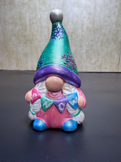 Hand Painted Ceramic Christmas Gnome Set, Winter Snowflake Gnomes, One of a Kind Holiday Decor, Tiered Tray Decor, Christmas Gift