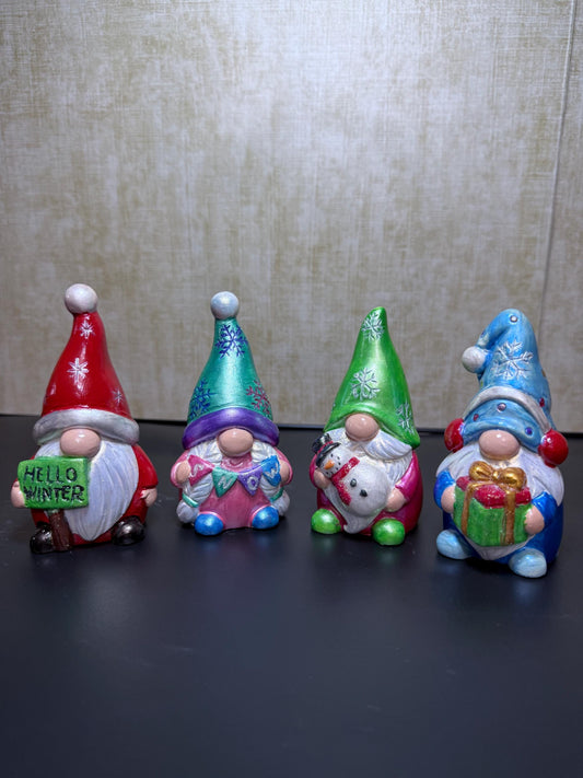 Hand Painted Ceramic Christmas Gnome Set, Winter Snowflake Gnomes, One of a Kind Holiday Decor, Tiered Tray Decor, Christmas Gift