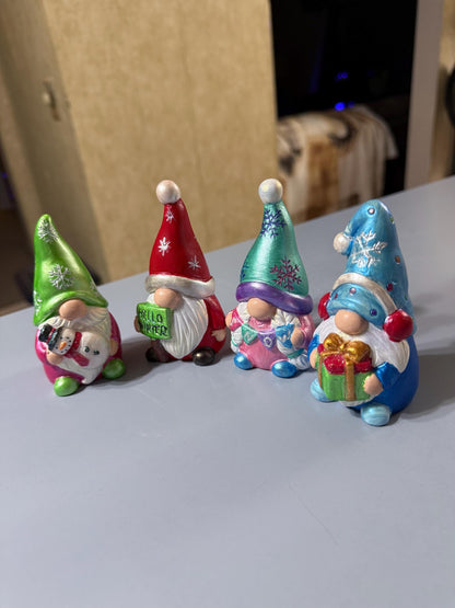 Hand Painted Ceramic Christmas Gnome Set, Winter Snowflake Gnomes, One of a Kind Holiday Decor, Tiered Tray Decor, Christmas Gift