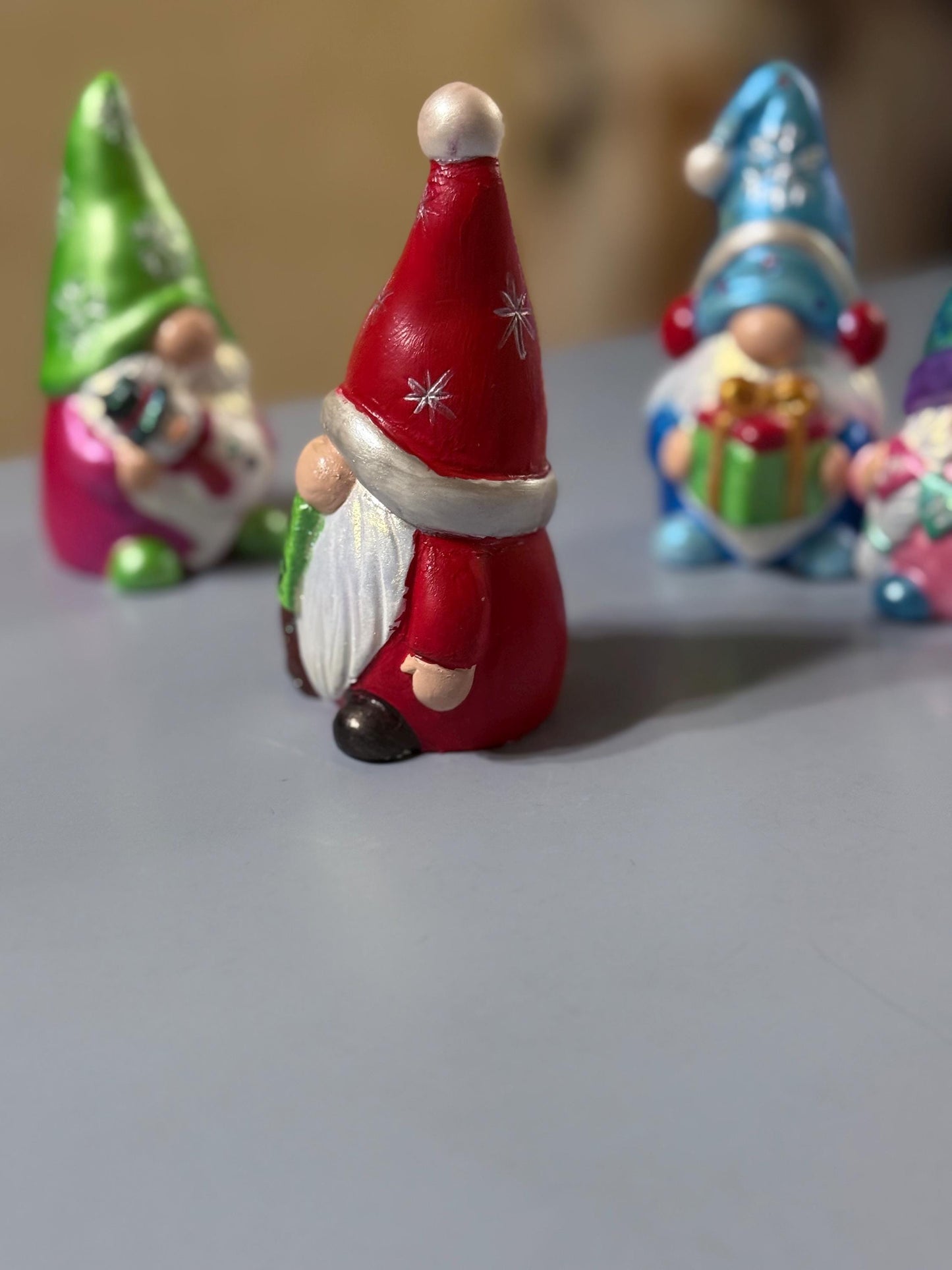 Hand Painted Ceramic Christmas Gnome Set, Winter Snowflake Gnomes, One of a Kind Holiday Decor, Tiered Tray Decor, Christmas Gift