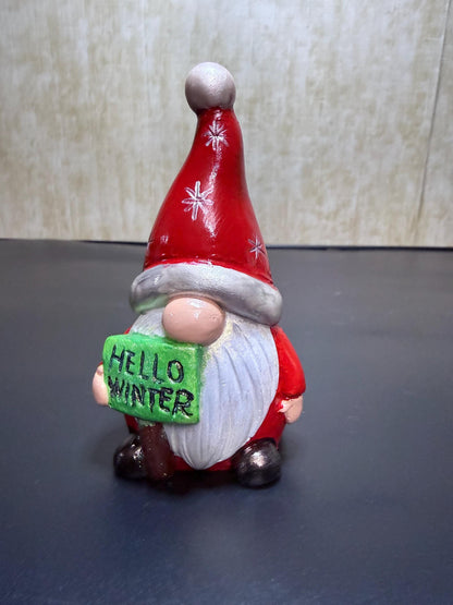 Hand Painted Ceramic Christmas Gnome Set, Winter Snowflake Gnomes, One of a Kind Holiday Decor, Tiered Tray Decor, Christmas Gift